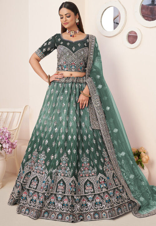 Beige Festive Wear Sequins Dori Work Soft Net Lehenga Choli