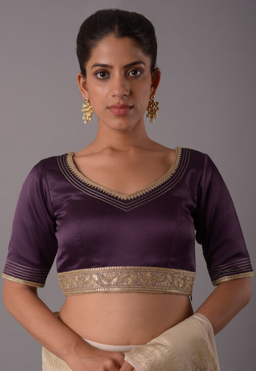 Embroidered Satin Princess Cut Blouse in Wine UAC422