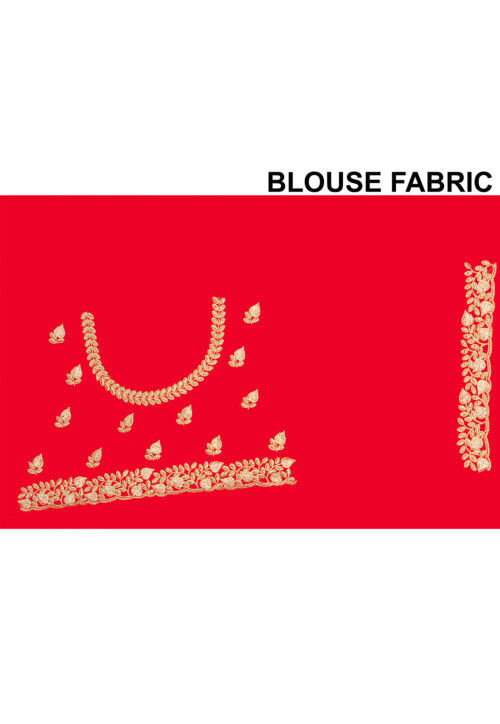 Embroidered Satin Saree in Red