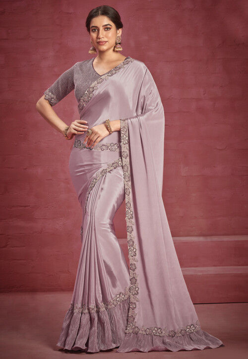 Embroidered Silk Georgette Saree in Light Purple