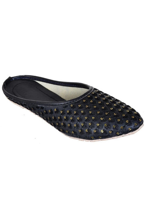 Embroidered Synthetic Women Jutti in Black