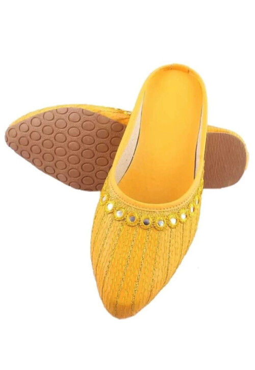 Embroidered Synthetic Women Jutti in Yellow
