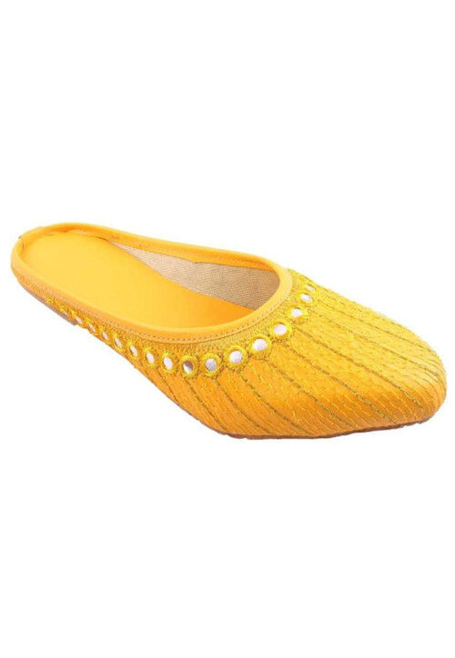 Embroidered Synthetic Women Jutti in Yellow