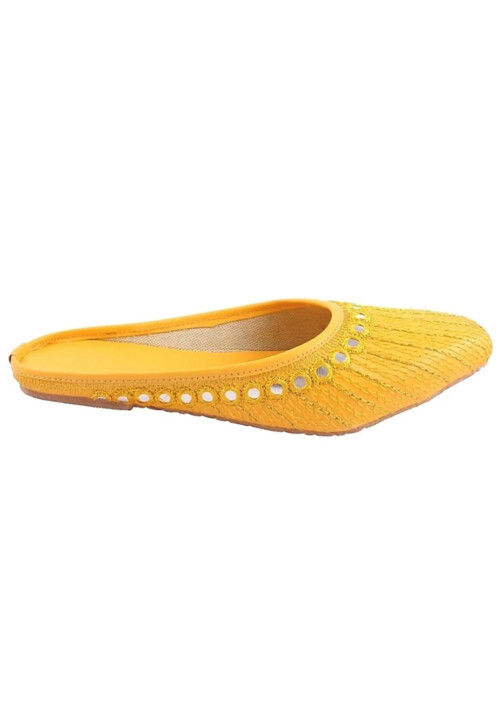 Embroidered Synthetic Women Jutti in Yellow