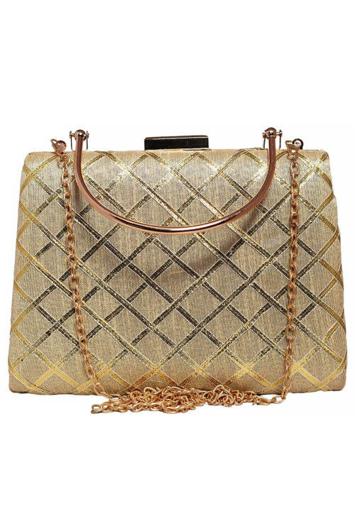 Embroidered Synthetic Rectangular Clutch Bag in Beige