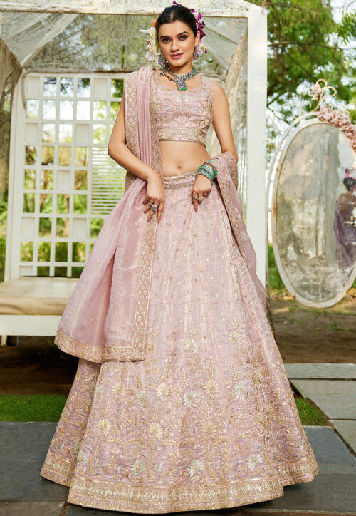 Embroidered Tissue Lehenga in Light Pink