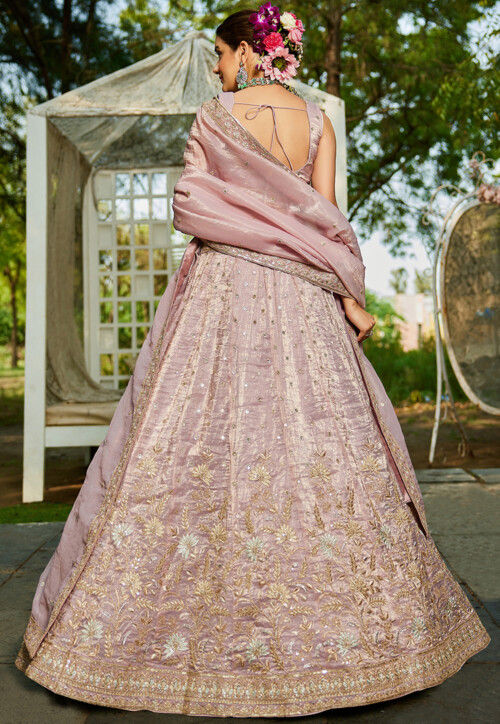 Embroidered Tissue Lehenga in Light Pink
