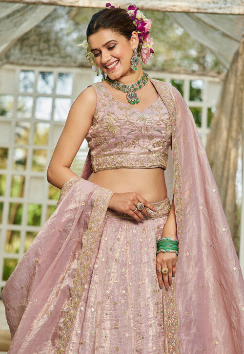 Embroidered Tissue Lehenga in Light Pink