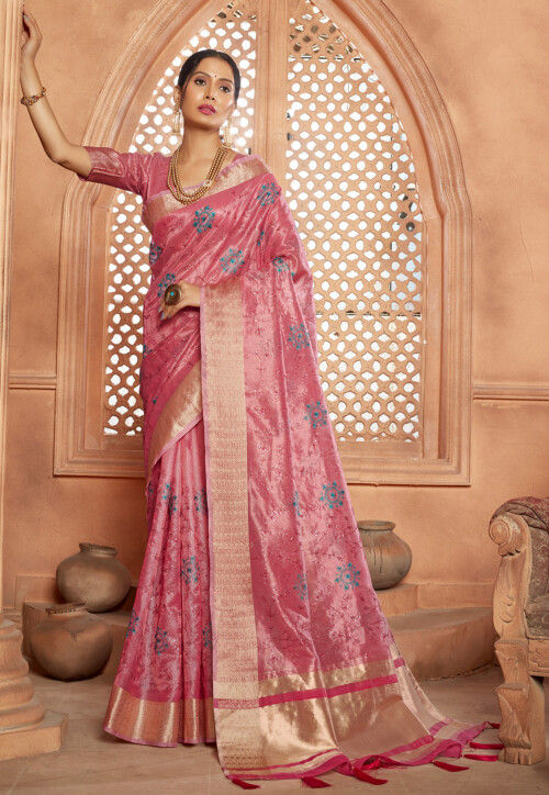 Candy Pink Net Tissue Saree – Tirumala Designers