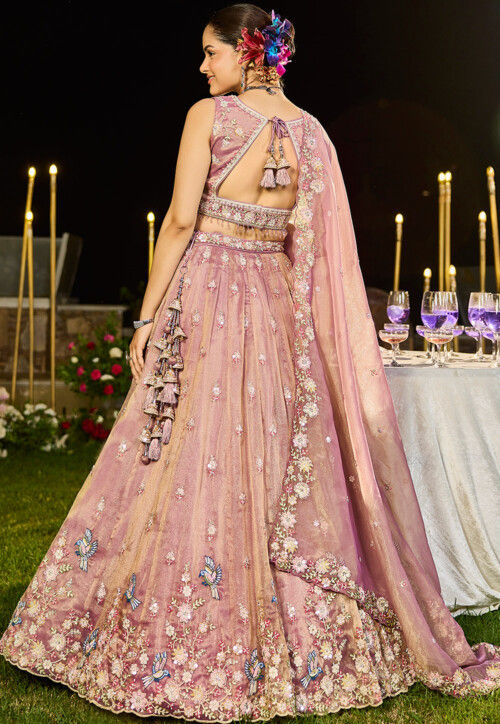 Embroidered Tissue Shimmer Lehenga in Dusty Purple