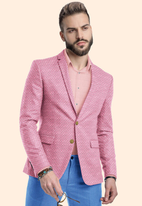 Buy Embroidered Uppada Silk Blazer in Pink Online MTE1742