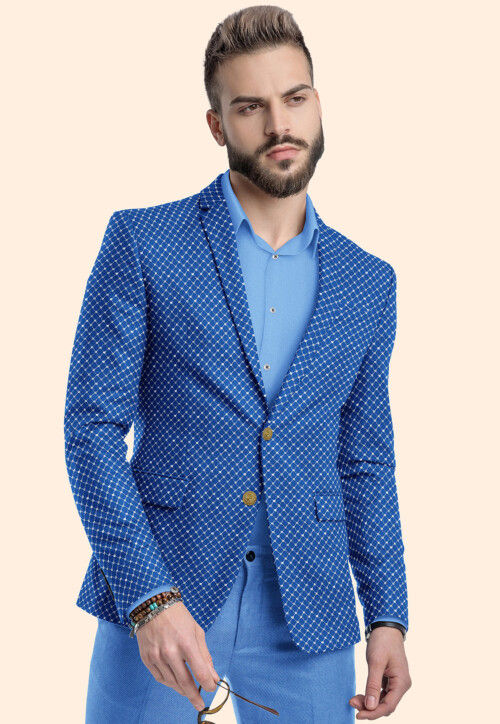 Embroidered Uppada Silk Blazer in Royal Blue MTE1744