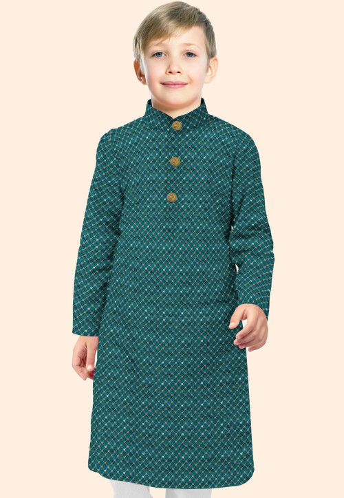 Embroidered Uppada Silk Kurta in Dark Green