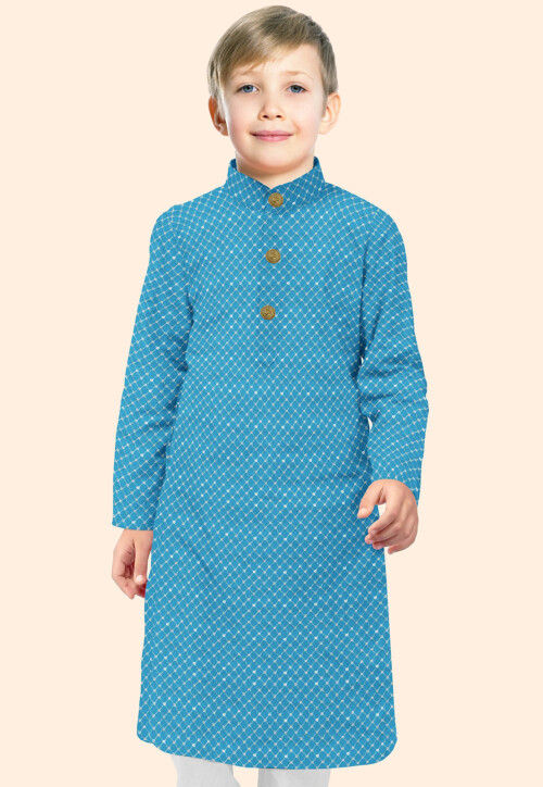Embroidered Uppada Silk Kurta in Light Blue