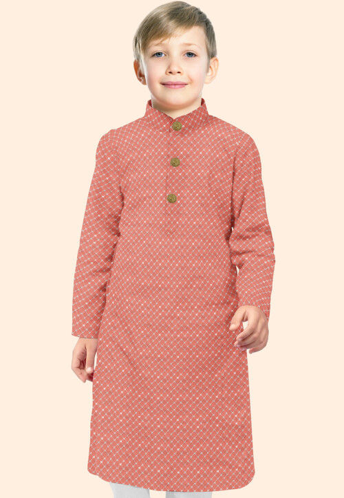 Embroidered Uppada Silk Kurta in Orange