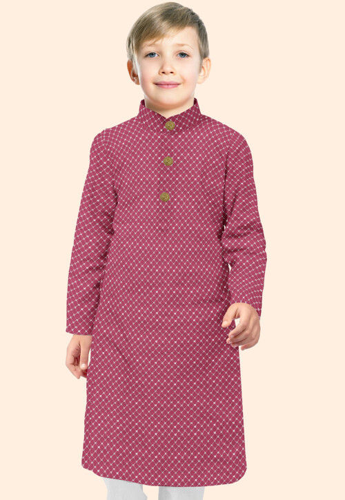 Embroidered Uppada Silk Kurta in Pink
