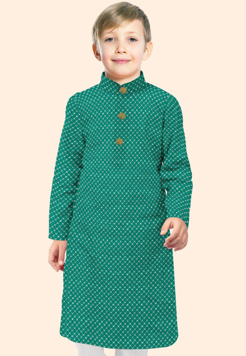 Embroidered Uppada Silk Kurta in Teal Green