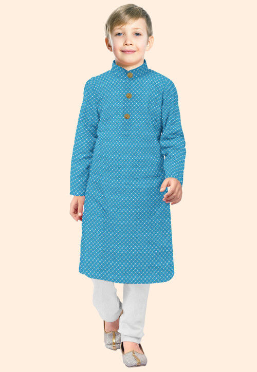 Embroidered Uppada Silk Kurta Set in Light Blue
