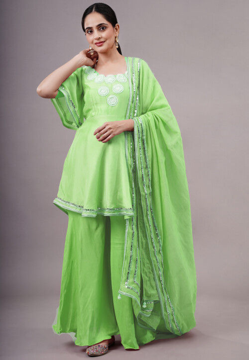 Embroidered Uppada Silk Pakistani Suit in Green
