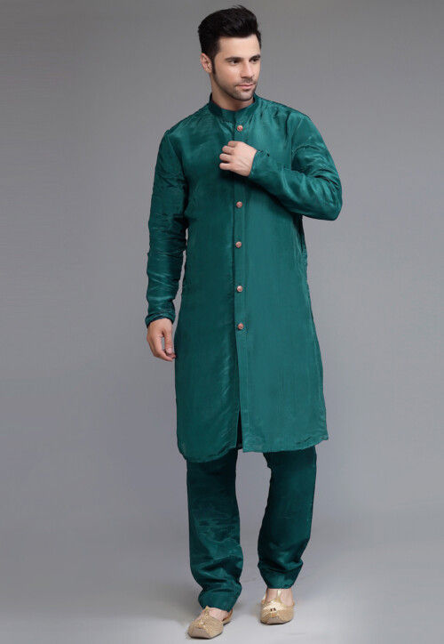 Embroidered Georgette Sherwani in Teal Green