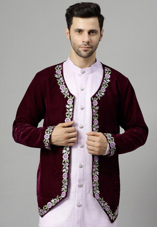 Embroidered Velvet Jacket in Wine