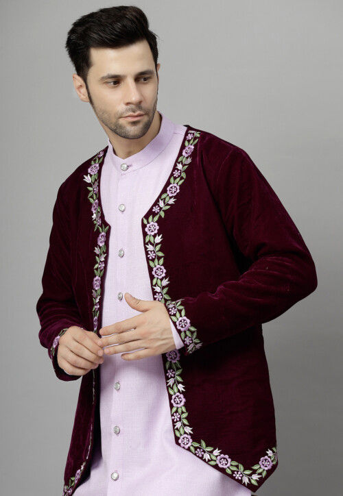 Embroidered Velvet Jacket in Wine