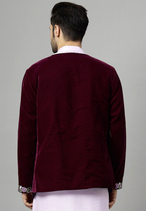 Embroidered Velvet Jacket in Wine