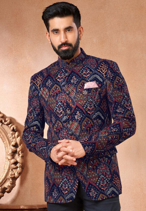 Mens Designer Silk Coat Jodhpuri Suit Party Wear Style Bespoke Occasional  Jacket | eBay