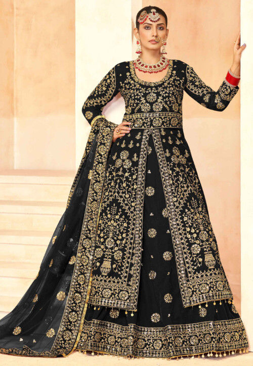 Embroidered Velvet Lehenga in Black