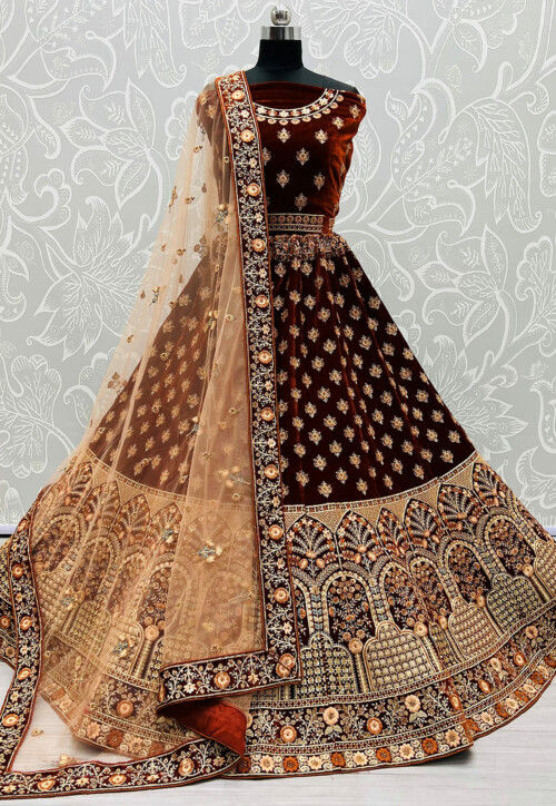 Chocolate Brown Mirror Lehenga Set - Parul Gandhi- Fabilicious Fashion