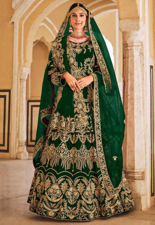 Deep green gold bridal lehenga | Indian bridal dress, Indian bridal lehenga,  Bridal lehenga collection