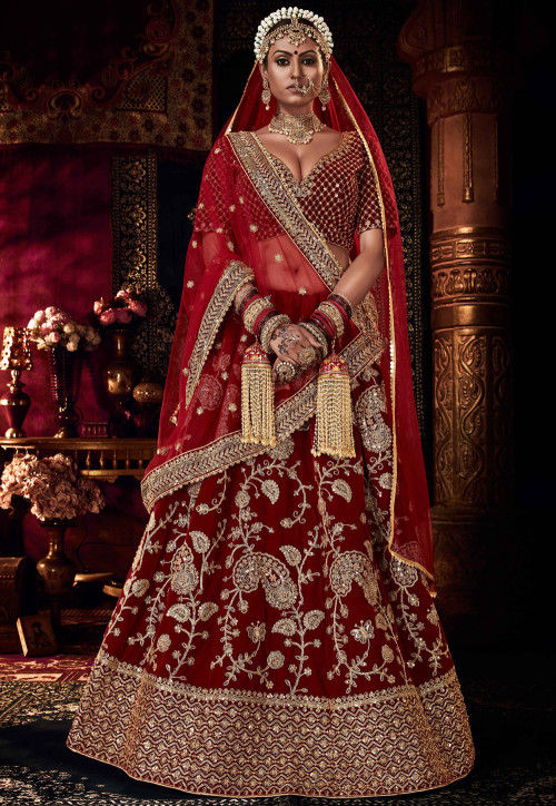 Maroon Lehenga Choli Embroidered Designer Indian Wedding Wear Saree Sari Bridal 