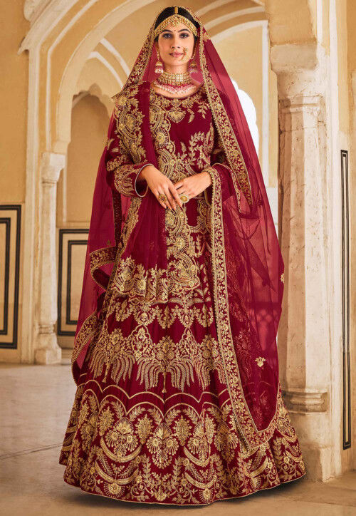 Maroon Printed And Embroidered Heavy Silk Party Wear Lehenga | Latest Kurti  Designs