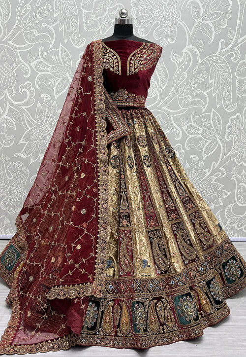 Beige Cream & Maroon Heavy Designer Work Partywear/Wedding Special Lehenga  Choli - Indian Heavy Anarkali Lehenga Gowns Sharara Sarees Pakistani  Dresses in USA/UK/Canada/UAE - IndiaBoulevard