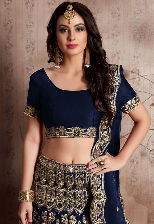 Buy Embroidered Velvet Lehenga in Navy Blue Online : LSG135 - Utsav Fashion