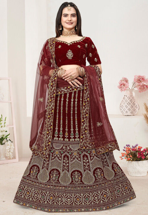 Buy Dark Wine Velvet Bridal Wear Lehenga Choli Online - LEHV2430 | Appelle  Fashion