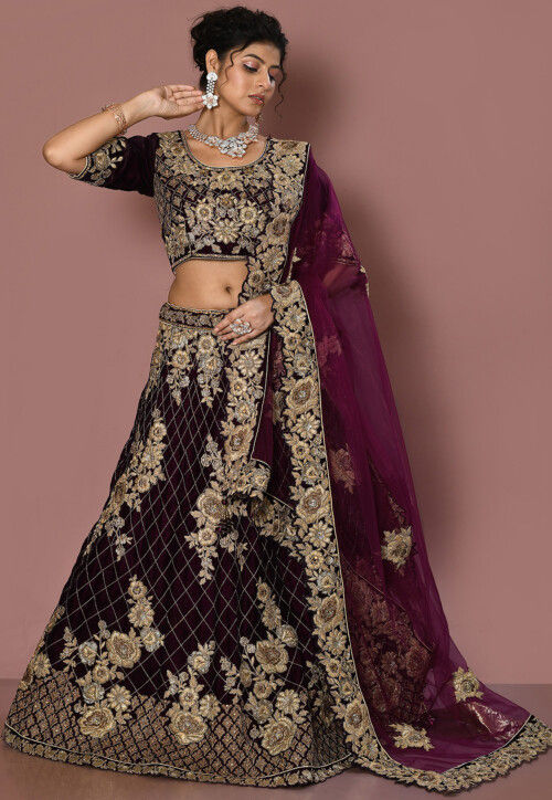 Dashing Wine Velvet Silk Lehenga Choli - lc1408