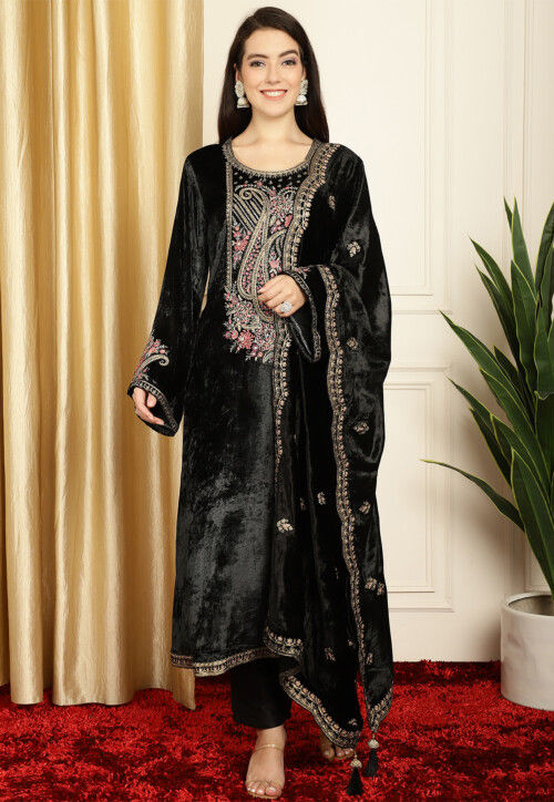 Embroidered velvet pakistani dresses sale