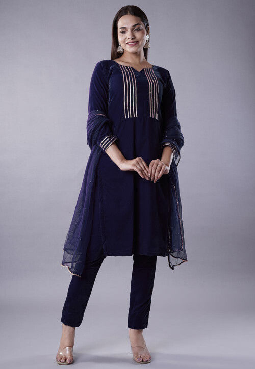 blue velvet pakistani dresses Buy Embroidered Suit in Navy Online : KUR376 Party Wear trend_one-shoulder Champagne Bridesmaid Dresses Blue Waist Inches:42