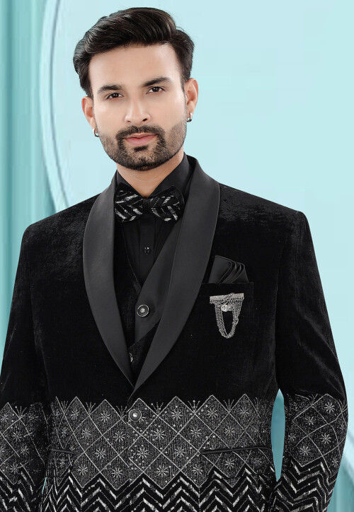 Embroidered Velvet Tuxedo in Black