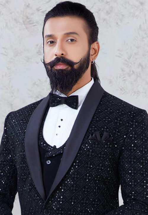 Embroidered Velvet Tuxedo in Black