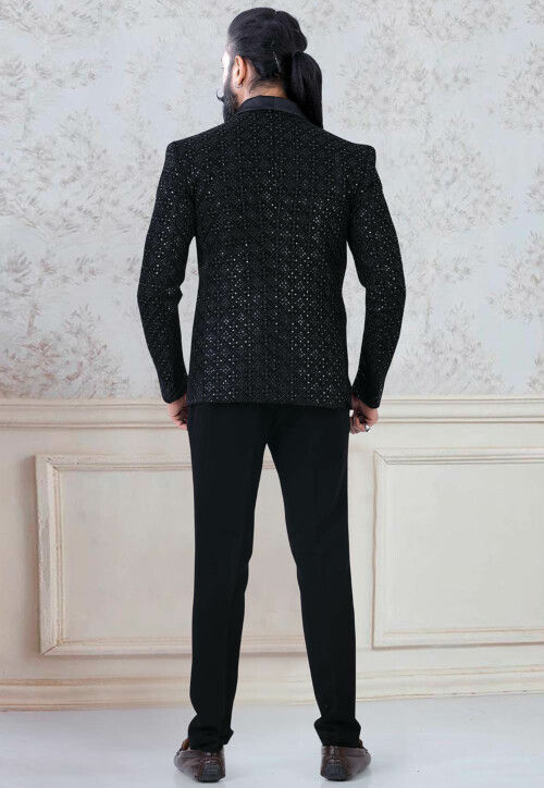 Embroidered Velvet Tuxedo in Black