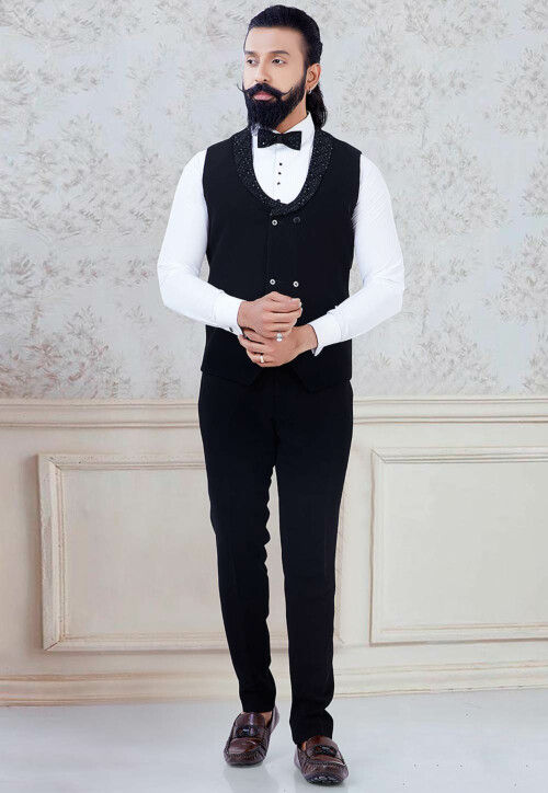 Embroidered Velvet Tuxedo in Black