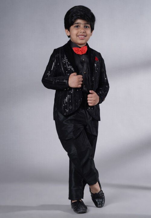 Embroidered Velvet Tuxedo in Black