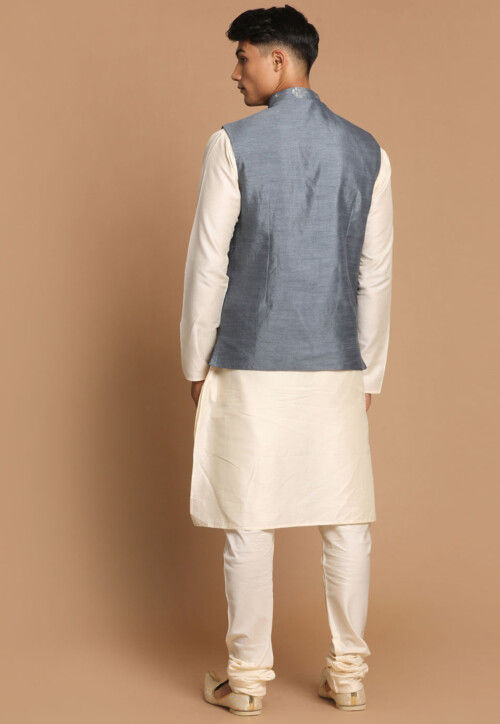 Embroidered Viscose Cotton Kurta Set in Cream