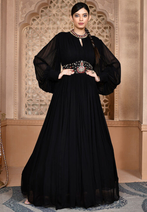 Buy Black Georgette Sequins Embroidery Anarkali Gown Party Wear Online at  Best Price | Cbazaar