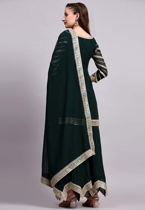 Buy Embroidered Viscose Georgette Pakistani Suit in Dark Green Online ...
