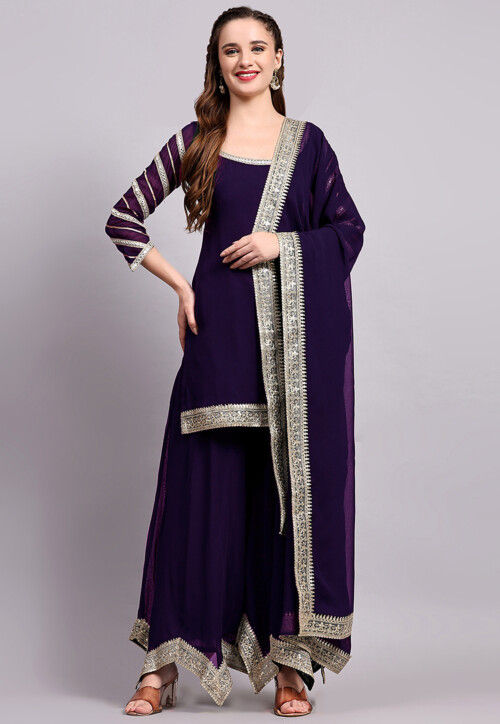 Embroidered Viscose Georgette Pakistani Suit in Purple