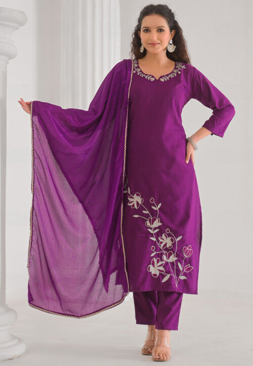 Embroidered Viscose Rayon Pakistani Suit in Purple
