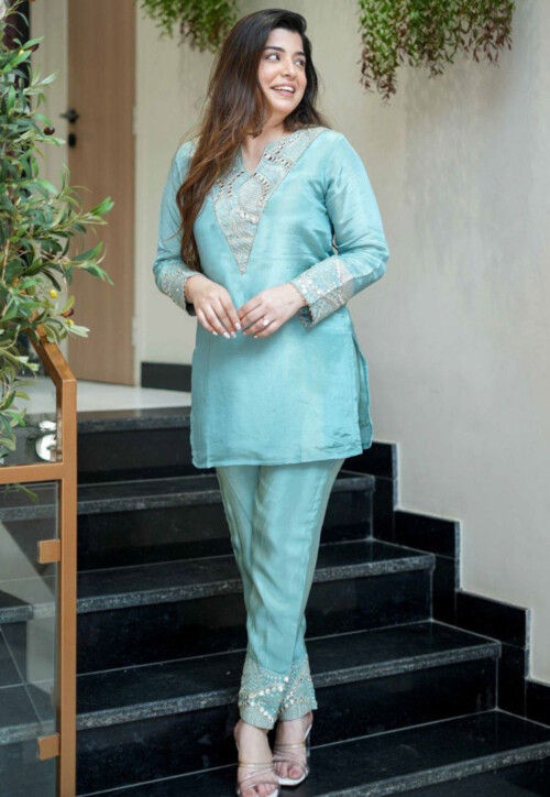 Buy Embroidered Viscose Silk Co Ord Set in Sky Blue Online : TGW4688 ...